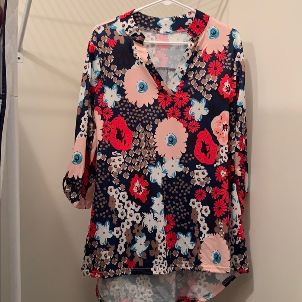 Multi colored flower print blouse